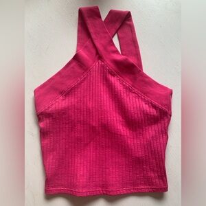 NWT Zara Fuchsia Ribbed Halter Tank Top